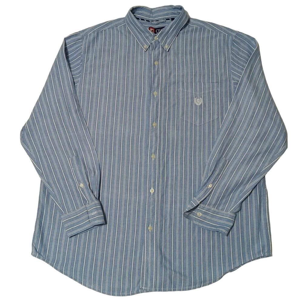 Chaps Shirt XL Ralph Lauren Button Up Long Sleeve Blue Striped Preppy Cotton EUC